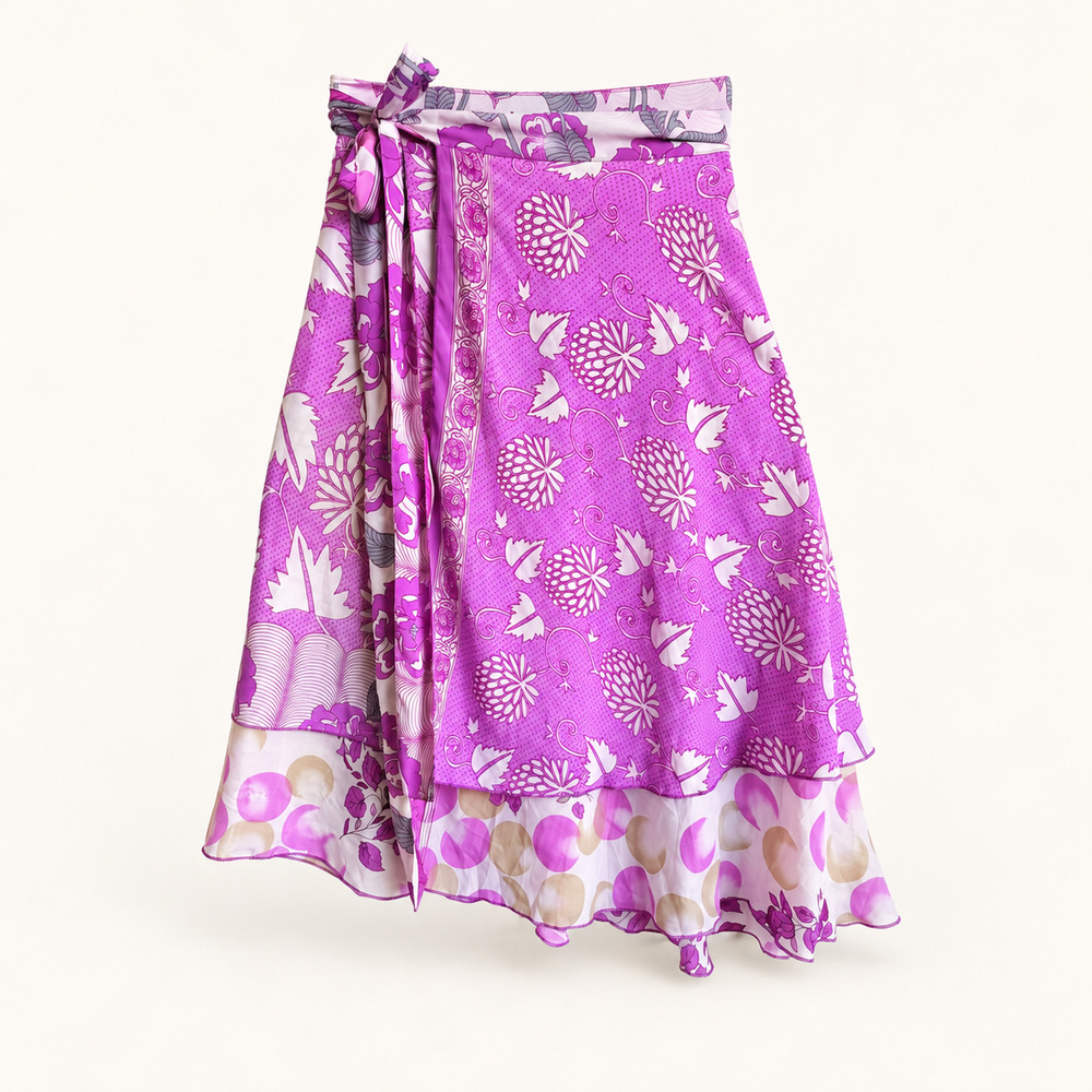 Y2K Iris Impressions Pink Silk Blend Reversible Wrap Skirt Boho India M